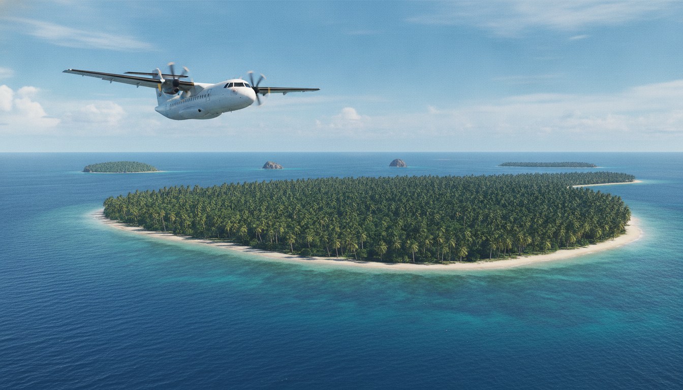 Avion ATR approchant l'île Sainte-Marie à Madagascar