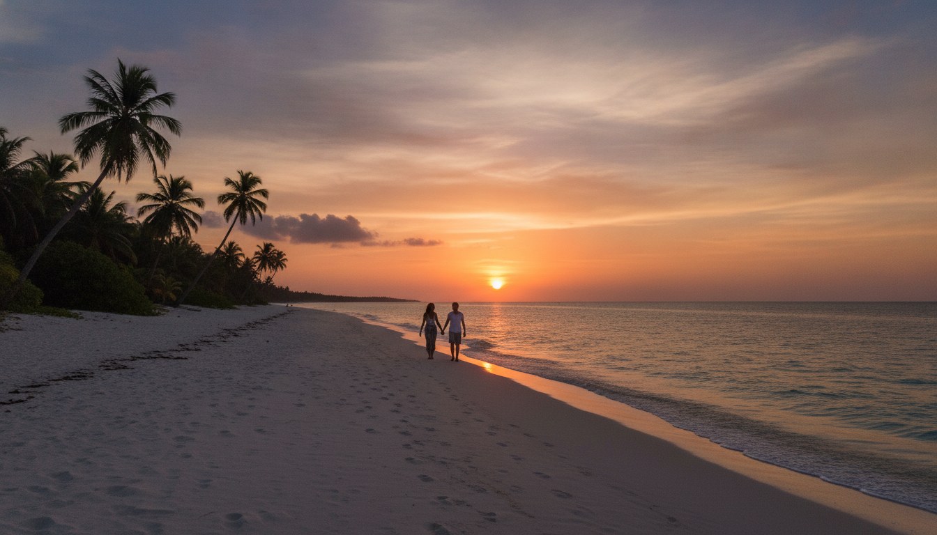 Couple en voyage de noces sur une plage de Sainte-Marie à Madagascar