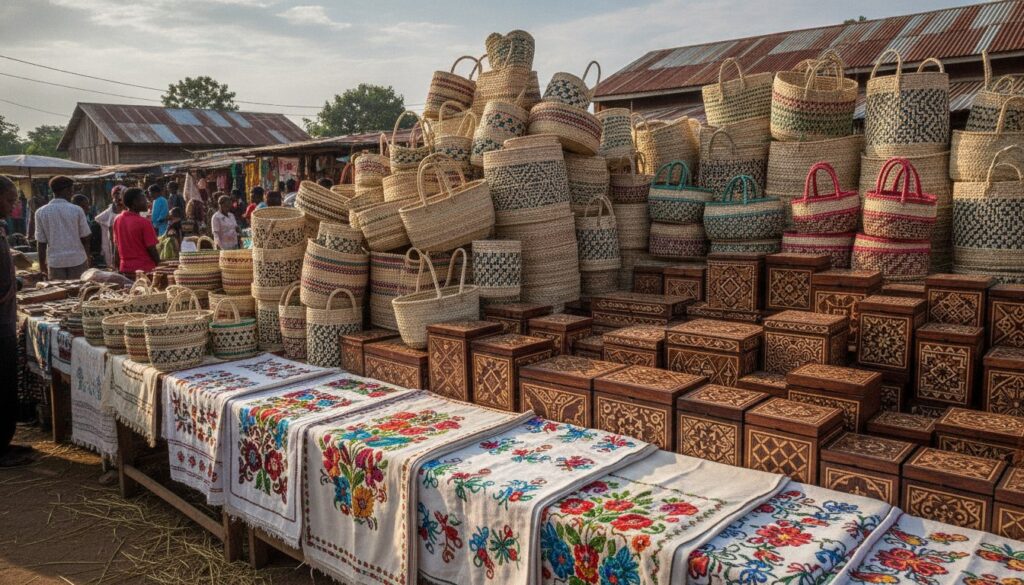 Malagasy handicrafts at a market stall