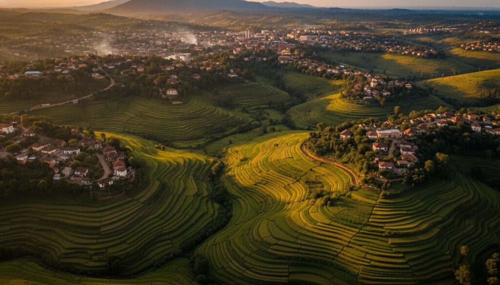 Vue aérienne des rizières autour d'Antananarivo