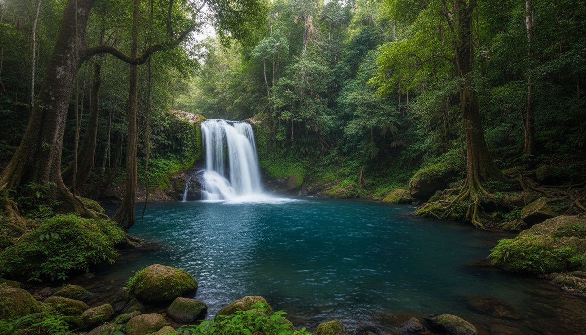 Cascade dans la foret tropicale de l'ile Sainte-Marie, Madagascar
