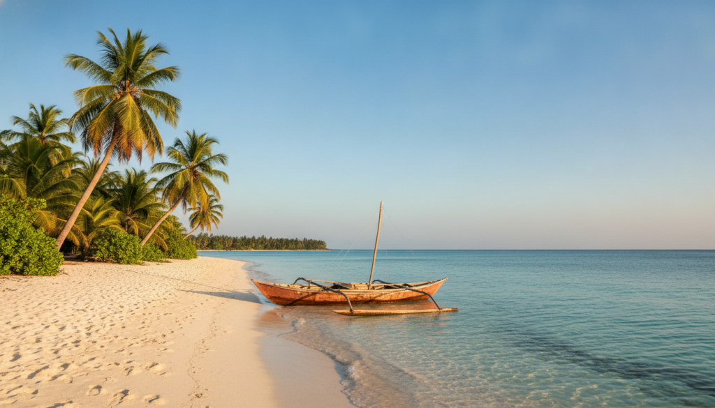 Plage tropicale de l’île Sainte-Marie à Madagascar en saison sèche