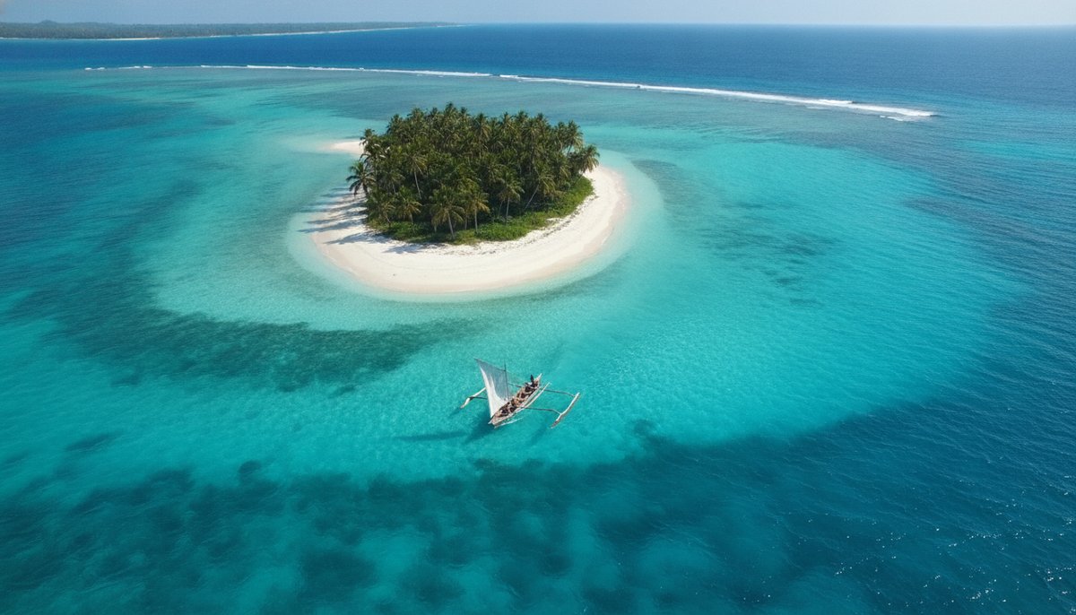 The islet of Ile aux Nattes ringed by turquoise water, Sainte-Marie