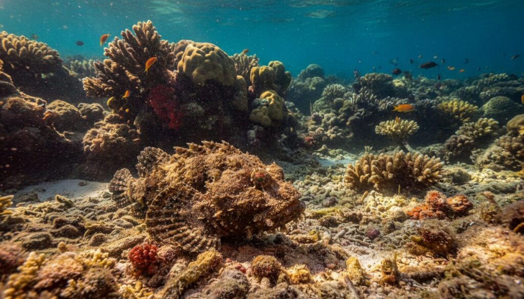 poisson-pierre camouflé sur un récif à Madagascar