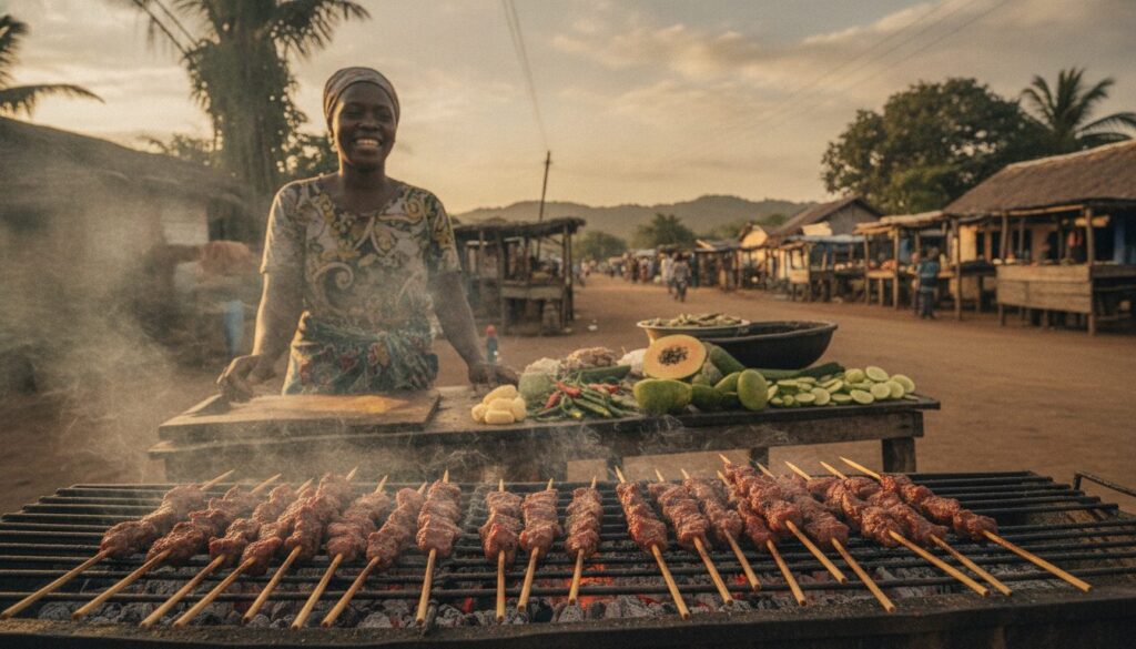 brochettes masikita de zébu, street food à Madagascar
