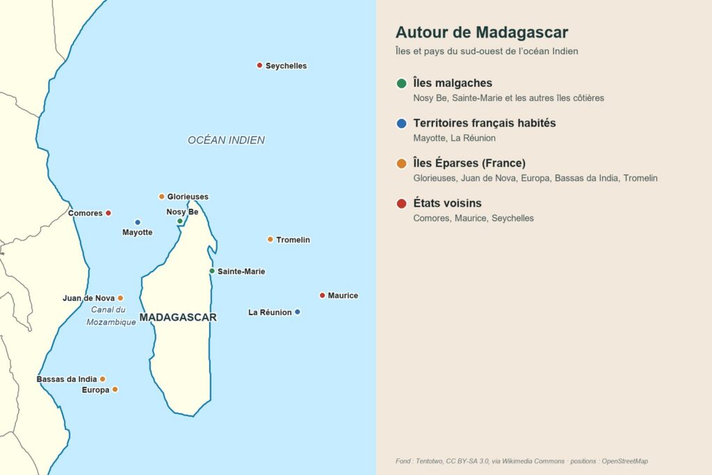 carte de la mer autour de Madagascar et des îles voisines