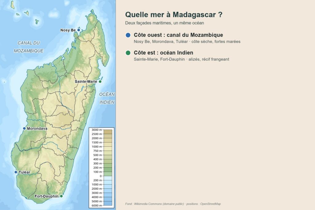 carte de Madagascar, océan Indien et canal du Mozambique