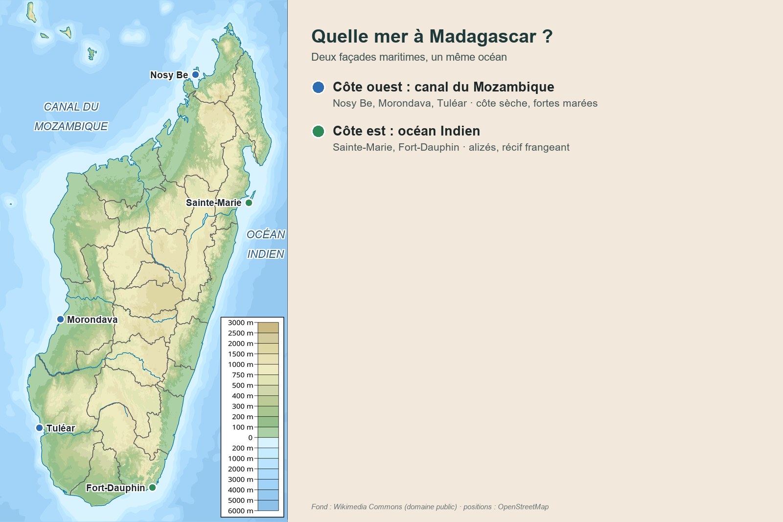 carte de Madagascar, océan Indien et canal du Mozambique
