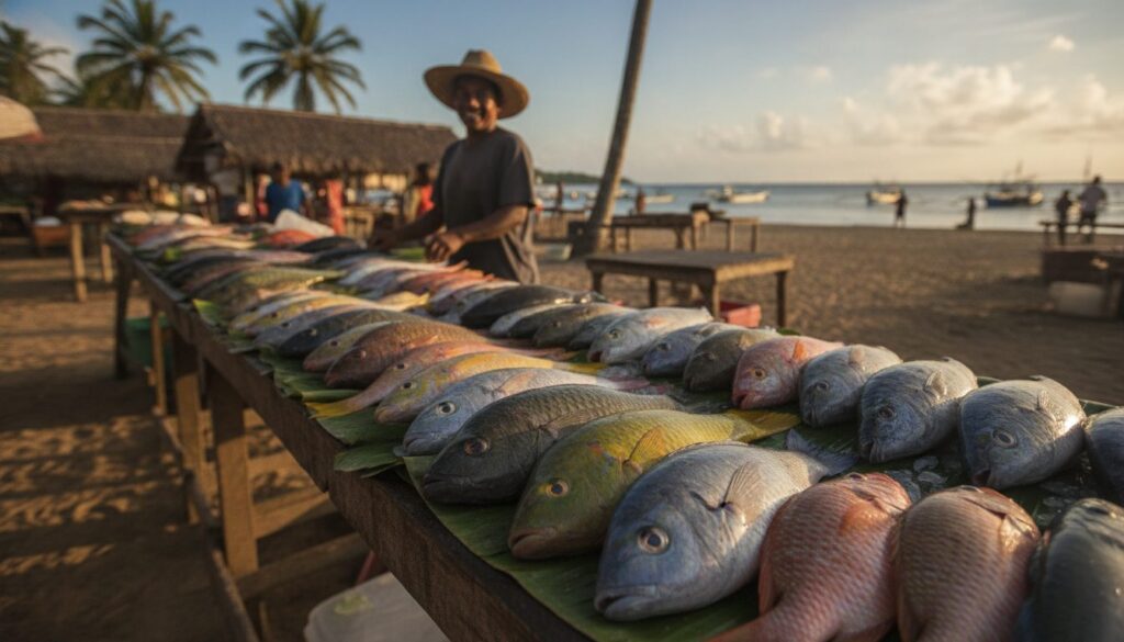 poissons frais au marché d’Ambodifotatra, Sainte-Marie